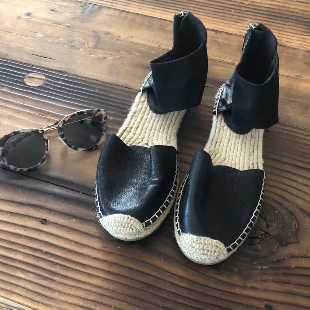 Eileen Fisher Black Leather Espadrilles